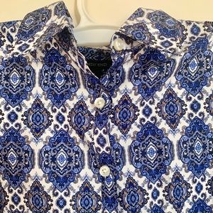 NWOT Lands’ End Blue/Gold button up shirt- Size 4